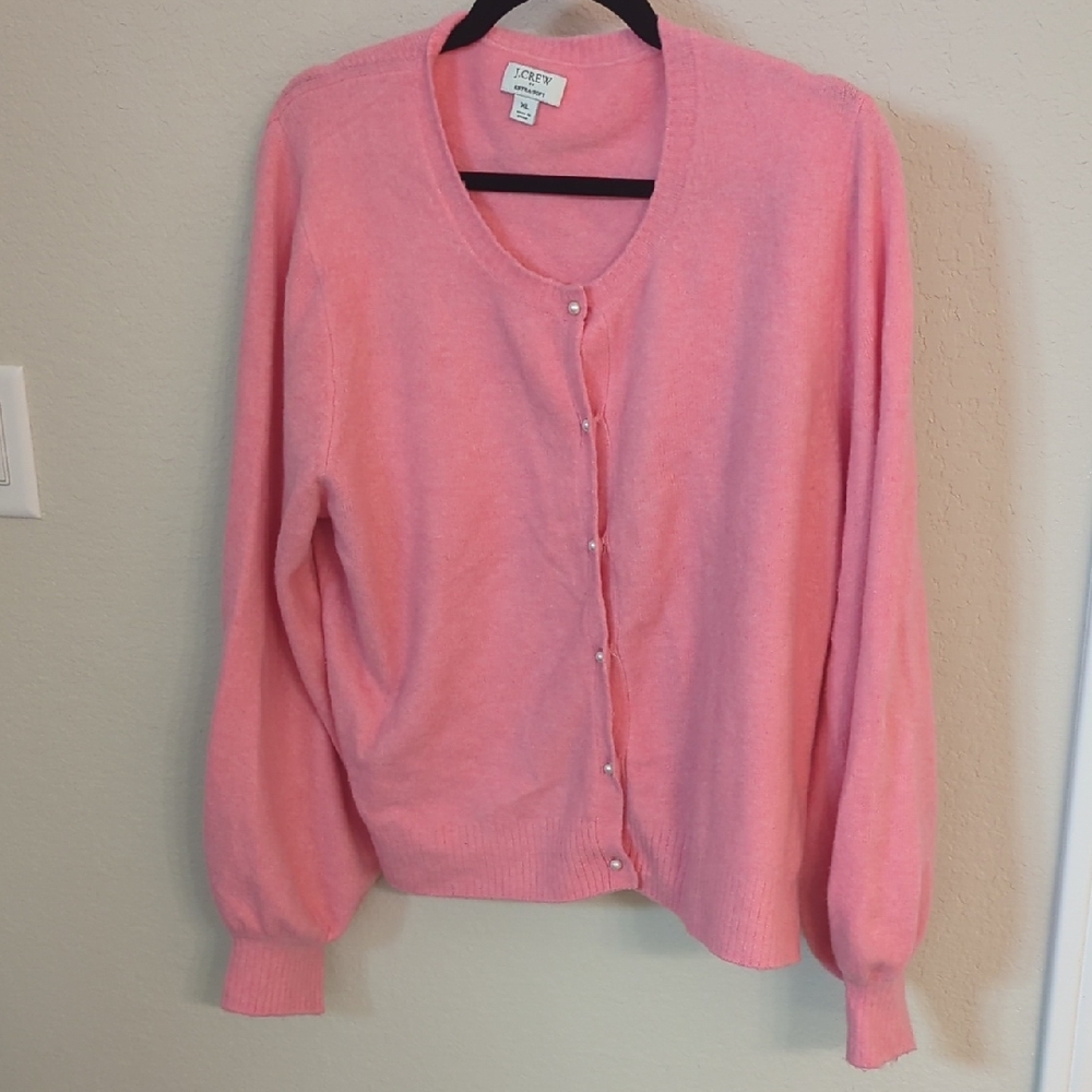 J. Crew Factory Soft Pink Pearlized Button Cardigan Sweater